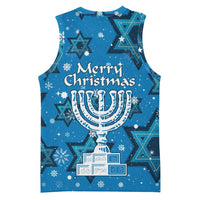 Israel Christmas Basketball Jersey with Blue Star of David Pattern and Menorah Motif - Wonder Print Shop
