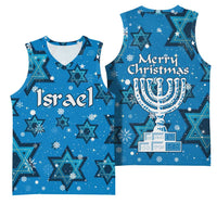 Israel Christmas Basketball Jersey with Blue Star of David Pattern and Menorah Motif - Wonder Print Shop