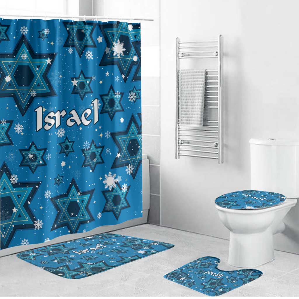 Israel Christmas Bathroom Set with Blue Star of David Pattern and Menorah Motif - Wonder Print Shop