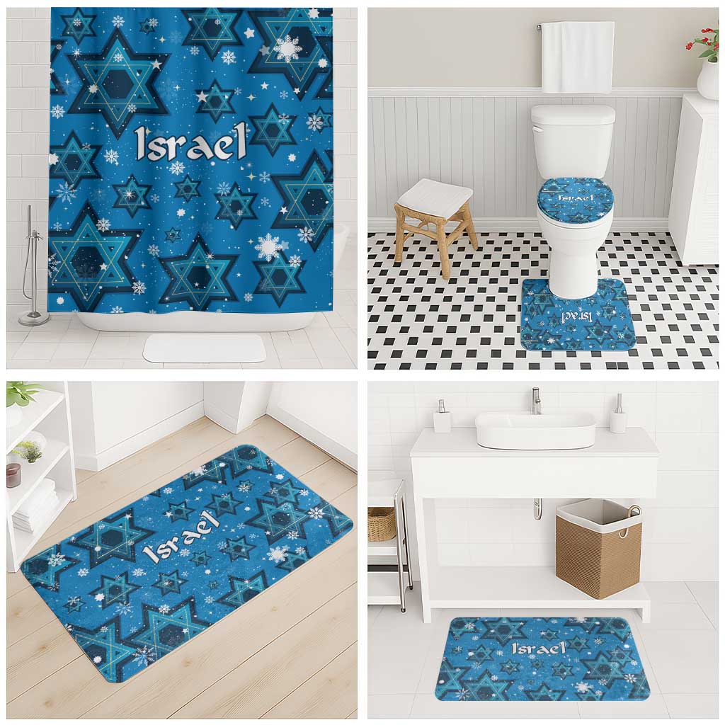 Israel Christmas Bathroom Set with Blue Star of David Pattern and Menorah Motif - Wonder Print Shop