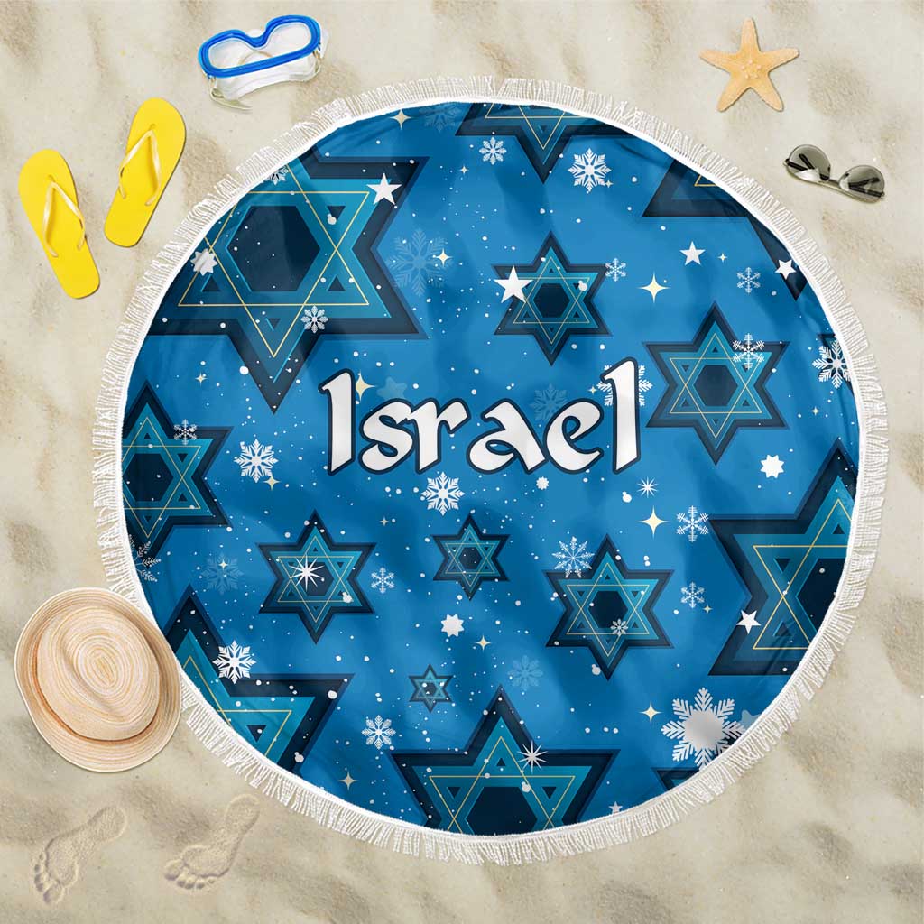 Israel Christmas Beach Blanket with Blue Star of David Pattern and Menorah Motif - Wonder Print Shop