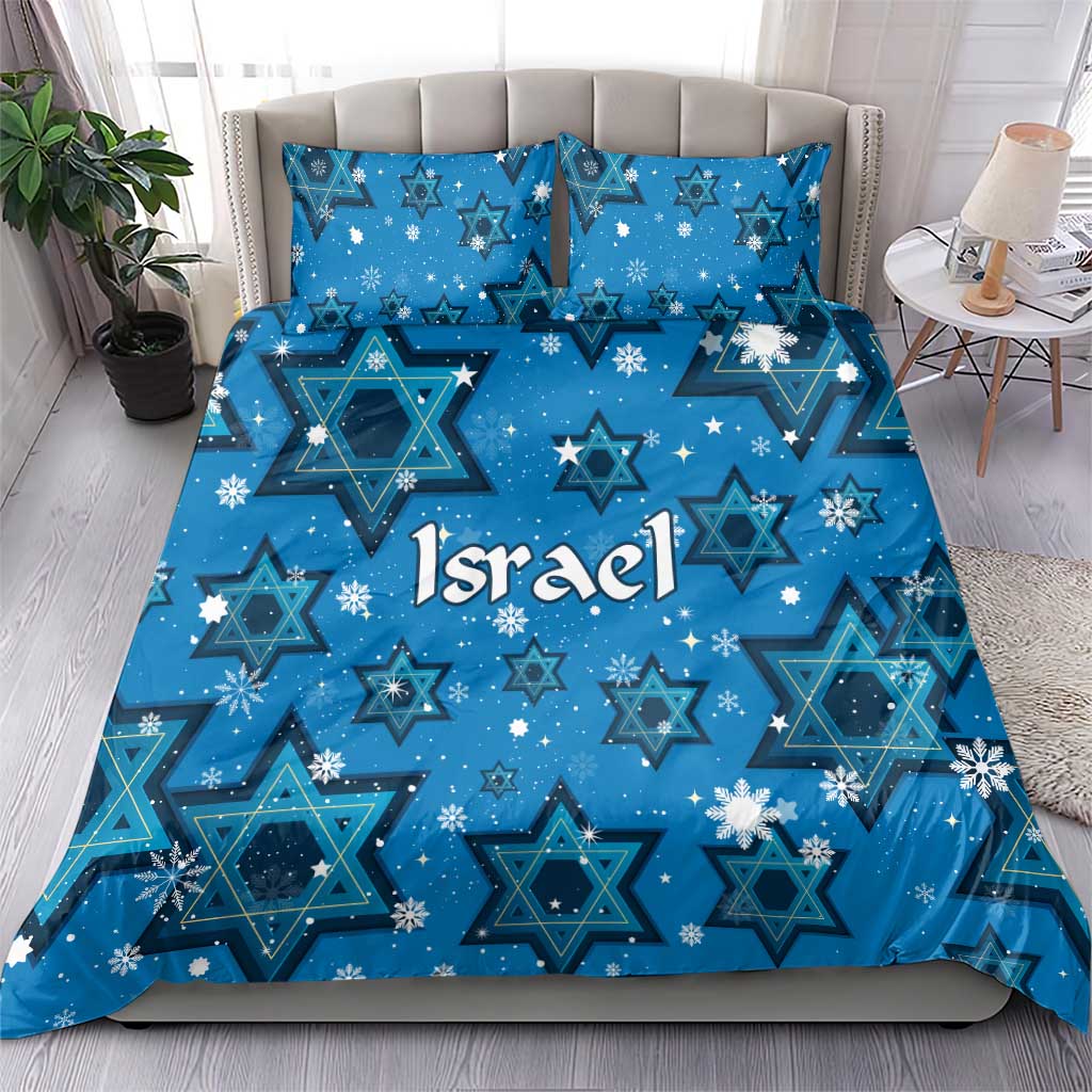 Israel Christmas Bedding Set with Blue Star of David Pattern and Menorah Motif - Wonder Print Shop