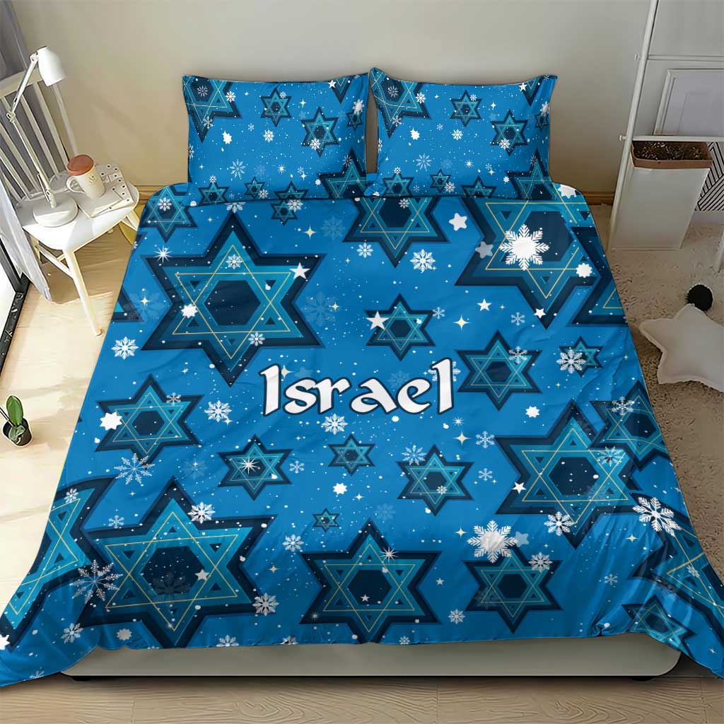 Israel Christmas Bedding Set with Blue Star of David Pattern and Menorah Motif - Wonder Print Shop