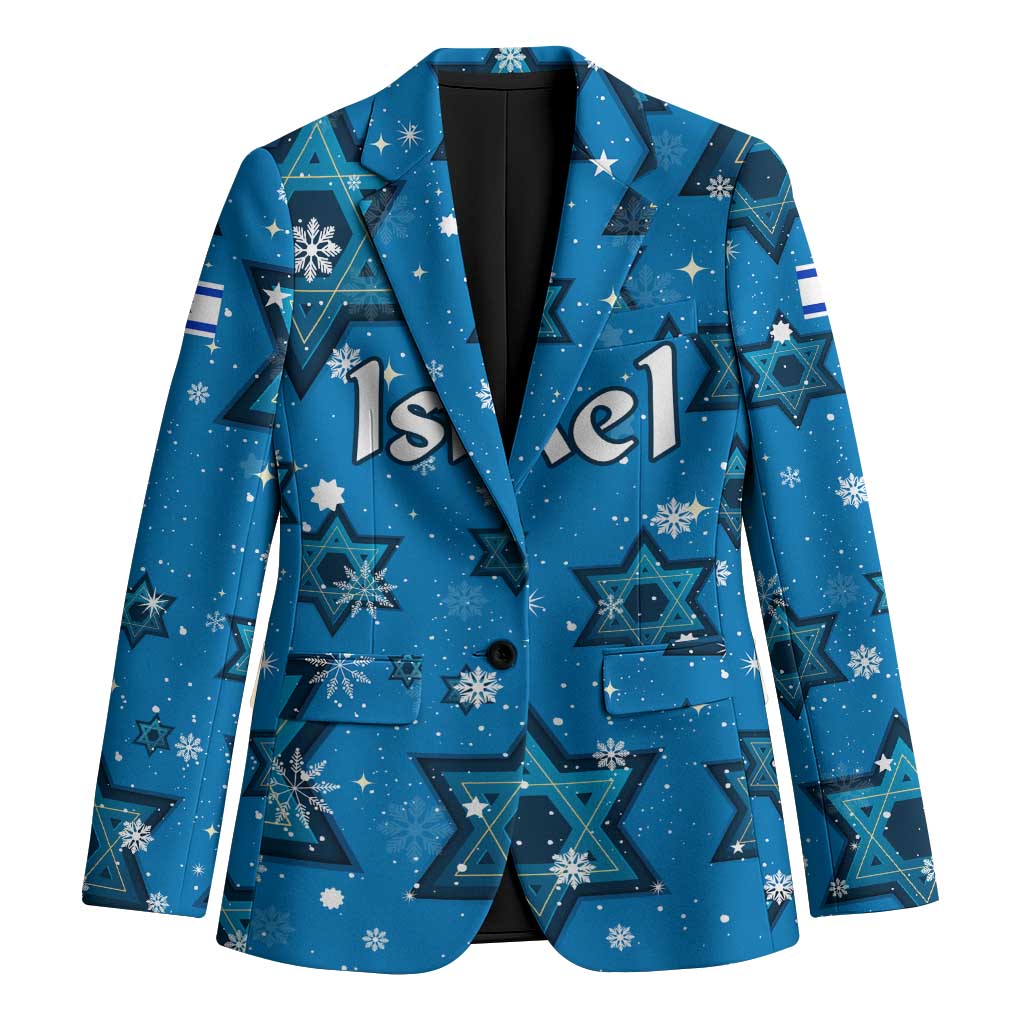 Israel Christmas Blazer with Blue Star of David Pattern and Menorah Motif - Wonder Print Shop