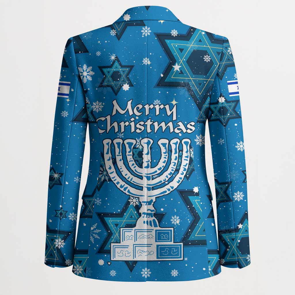 Israel Christmas Blazer with Blue Star of David Pattern and Menorah Motif - Wonder Print Shop