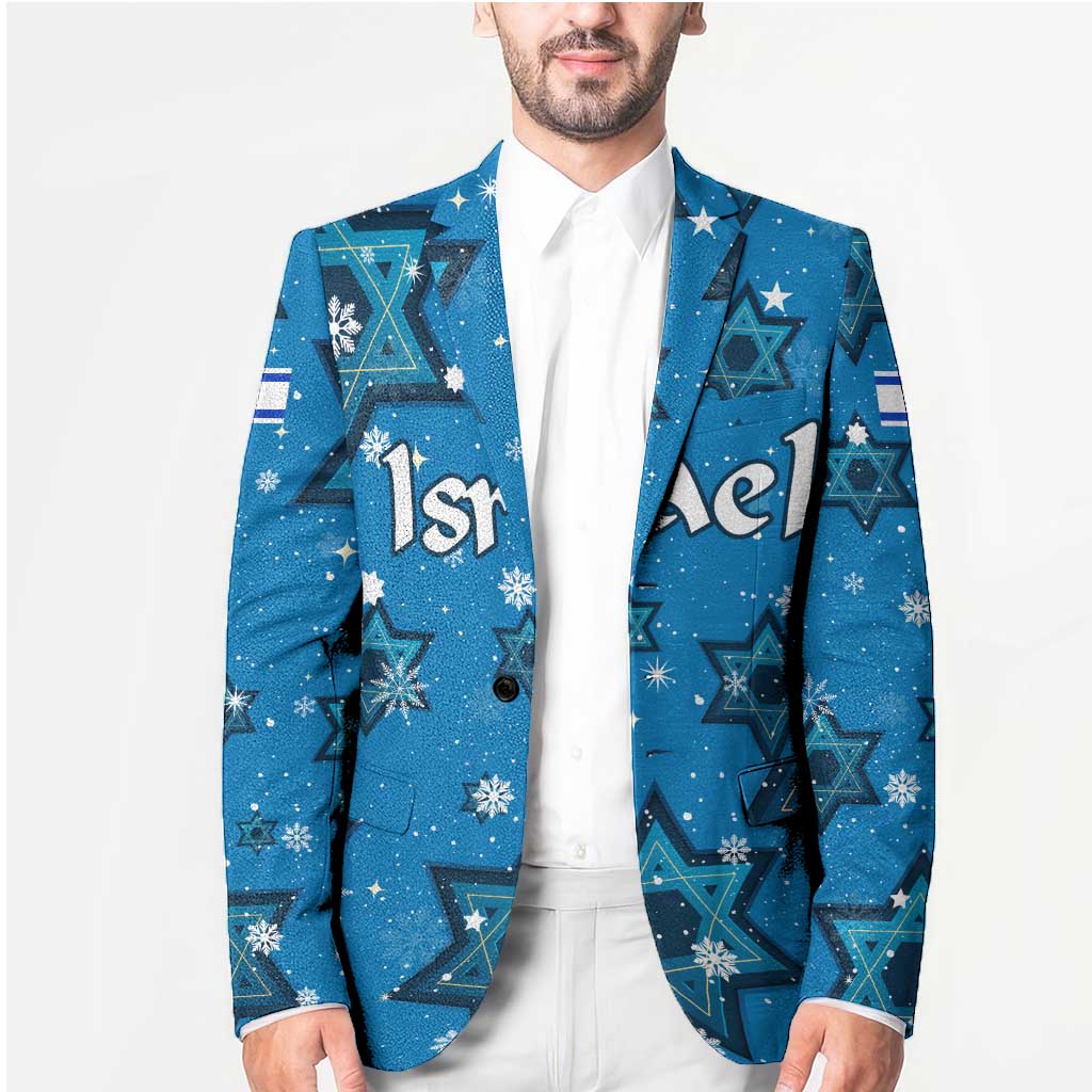 Israel Christmas Blazer with Blue Star of David Pattern and Menorah Motif - Wonder Print Shop