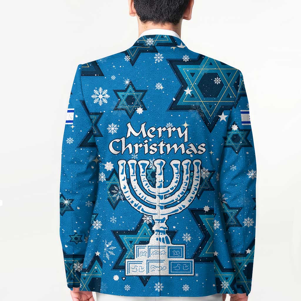 Israel Christmas Blazer with Blue Star of David Pattern and Menorah Motif - Wonder Print Shop