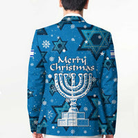 Israel Christmas Blazer with Blue Star of David Pattern and Menorah Motif - Wonder Print Shop