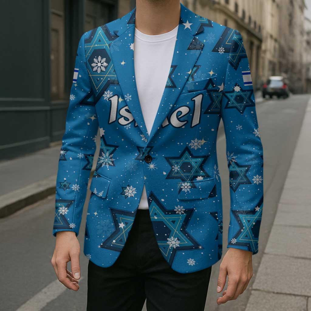 Israel Christmas Blazer with Blue Star of David Pattern and Menorah Motif - Wonder Print Shop