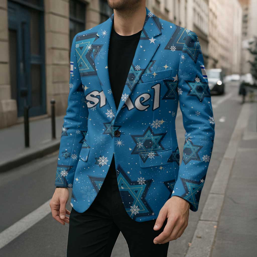 Israel Christmas Blazer with Blue Star of David Pattern and Menorah Motif - Wonder Print Shop