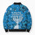 Israel Christmas Bomber Puffer Jacket with Blue Star of David Pattern and Menorah Motif - Wonder Print Shop
