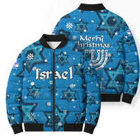 Israel Christmas Bomber Puffer Jacket with Blue Star of David Pattern and Menorah Motif - Wonder Print Shop