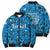 Israel Christmas Bomber Puffer Jacket with Blue Star of David Pattern and Menorah Motif - Wonder Print Shop