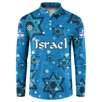 Israel Christmas Button Sweatshirt with Blue Star of David Pattern and Menorah Motif - Wonder Print Shop