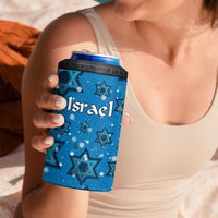 Israel Christmas 4 in 1 Can Cooler Tumbler with Blue Star of David Pattern and Menorah Motif - Wonder Print Shop
