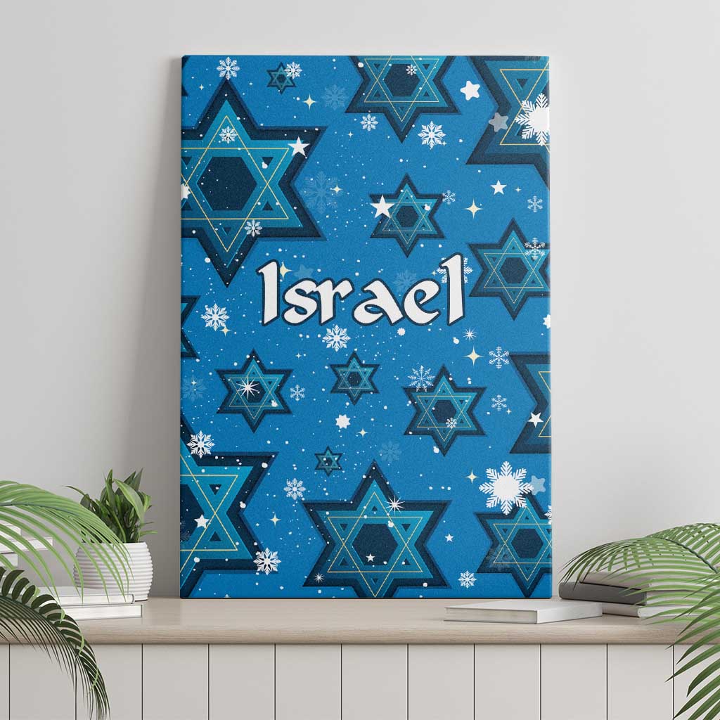 Israel Christmas Canvas Wall Art with Blue Star of David Pattern and Menorah Motif - Wonder Print Shop