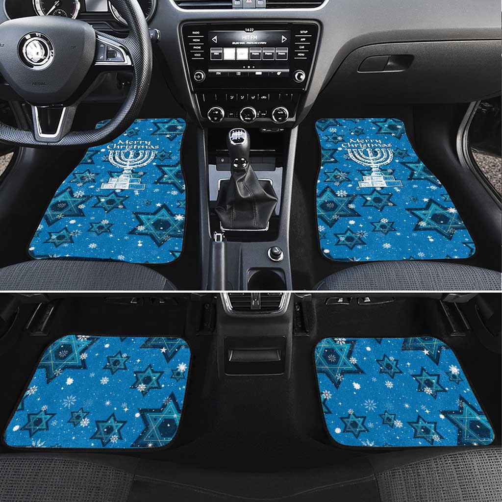 Israel Christmas Car Mats with Blue Star of David Pattern and Menorah Motif - Wonder Print Shop