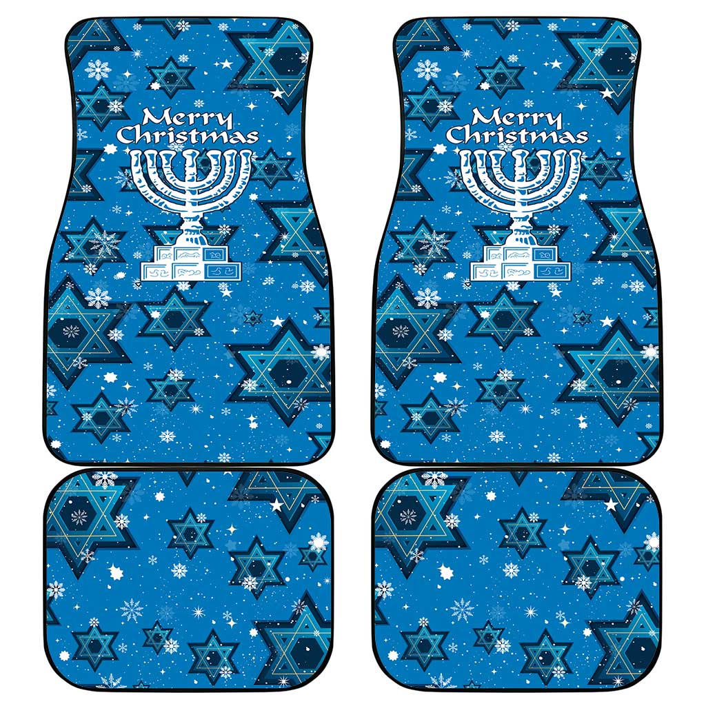 Israel Christmas Car Mats with Blue Star of David Pattern and Menorah Motif - Wonder Print Shop