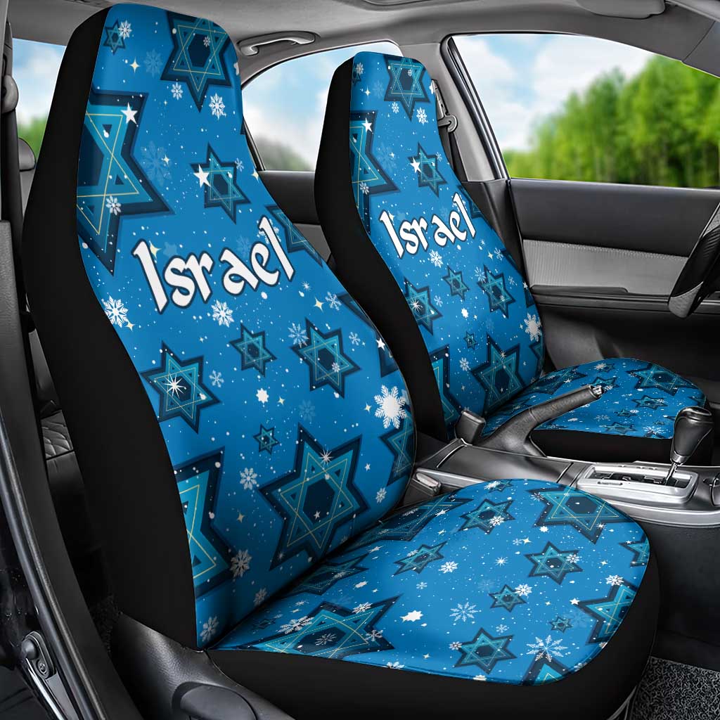Israel Christmas Car Seat Cover with Blue Star of David Pattern and Menorah Motif - Wonder Print Shop