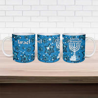 Israel Christmas Ceramic Mug with Blue Star of David Pattern and Menorah Motif - Wonder Print Shop