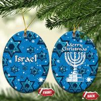 Israel Christmas Ceramic Ornament with Blue Star of David Pattern and Menorah Motif - Wonder Print Shop