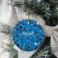 Israel Christmas Ceramic Ornament with Blue Star of David Pattern and Menorah Motif - Wonder Print Shop