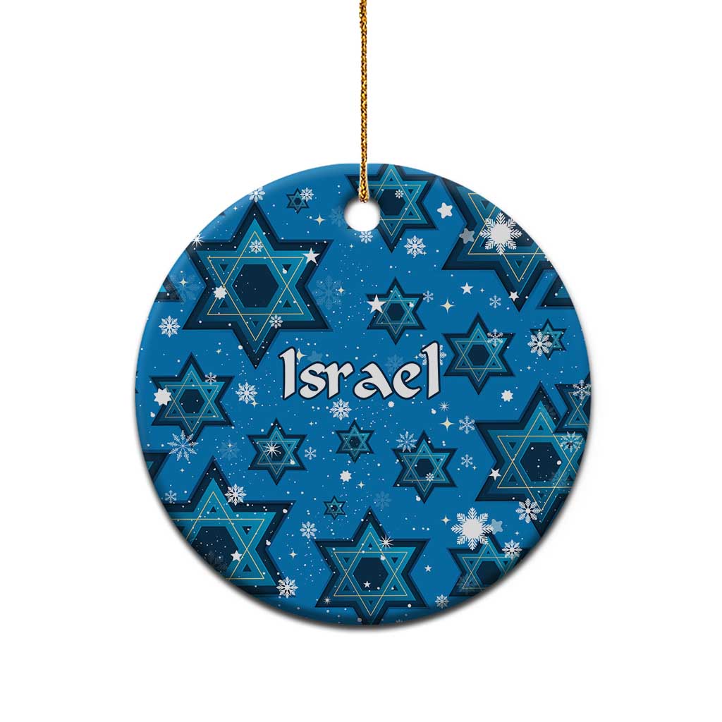 Israel Christmas Ceramic Ornament with Blue Star of David Pattern and Menorah Motif - Wonder Print Shop