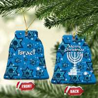 Israel Christmas Ceramic Ornament with Blue Star of David Pattern and Menorah Motif - Wonder Print Shop