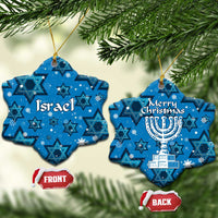 Israel Christmas Ceramic Ornament with Blue Star of David Pattern and Menorah Motif - Wonder Print Shop