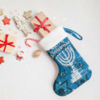 Israel Christmas Stocking with Blue Star of David Pattern and Menorah Motif - Wonder Print Shop