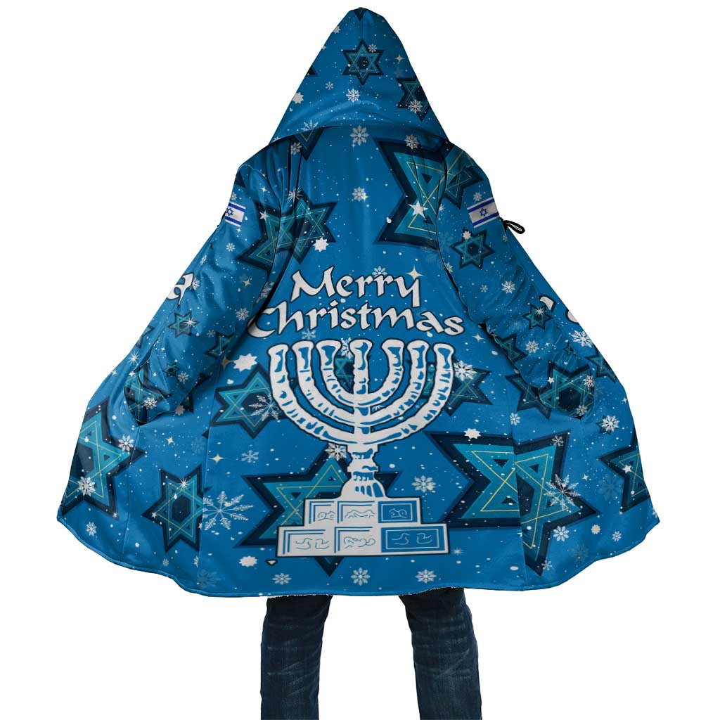 Israel Christmas Cloak with Blue Star of David Pattern and Menorah Motif - Wonder Print Shop