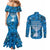 Israel Christmas Couples Matching Mermaid Dress and Long Sleeve Button Shirt with Blue Star of David Pattern and Menorah Motif - Wonder Print Shop