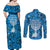 Israel Christmas Couples Matching Off Shoulder Maxi Dress and Long Sleeve Button Shirt with Blue Star of David Pattern and Menorah Motif - Wonder Print Shop