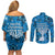 Israel Christmas Couples Matching Off Shoulder Short Dress and Long Sleeve Button Shirt with Blue Star of David Pattern and Menorah Motif - Wonder Print Shop