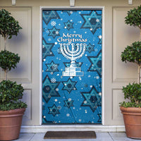 Israel Christmas Door Cover with Blue Star of David Pattern and Menorah Motif - Wonder Print Shop
