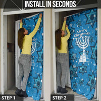 Israel Christmas Door Cover with Blue Star of David Pattern and Menorah Motif - Wonder Print Shop