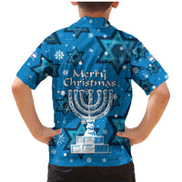 Israel Christmas Family Matching Mermaid Dress and Hawaiian Shirt with Blue Star of David Pattern and Menorah Motif - Wonder Print Shop