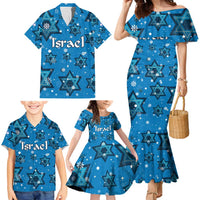 Israel Christmas Family Matching Mermaid Dress and Hawaiian Shirt with Blue Star of David Pattern and Menorah Motif - Wonder Print Shop