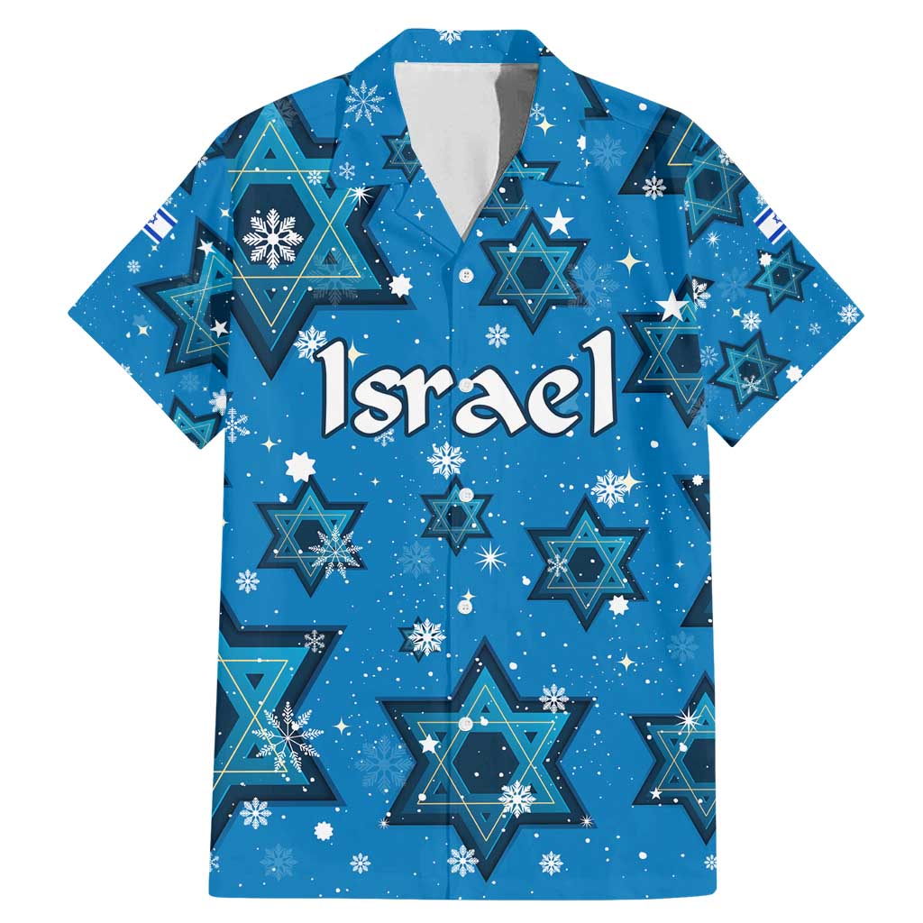 Israel Christmas Family Matching Mermaid Dress and Hawaiian Shirt with Blue Star of David Pattern and Menorah Motif - Wonder Print Shop