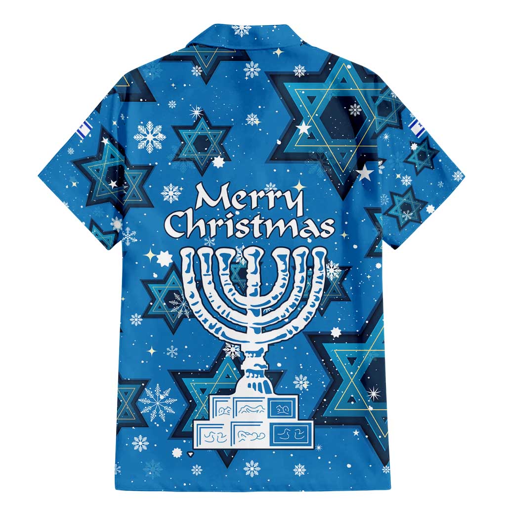 Israel Christmas Family Matching Mermaid Dress and Hawaiian Shirt with Blue Star of David Pattern and Menorah Motif - Wonder Print Shop
