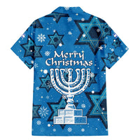 Israel Christmas Family Matching Mermaid Dress and Hawaiian Shirt with Blue Star of David Pattern and Menorah Motif - Wonder Print Shop