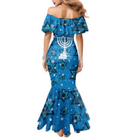 Israel Christmas Family Matching Mermaid Dress and Hawaiian Shirt with Blue Star of David Pattern and Menorah Motif - Wonder Print Shop