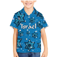 Israel Christmas Family Matching Mermaid Dress and Hawaiian Shirt with Blue Star of David Pattern and Menorah Motif - Wonder Print Shop