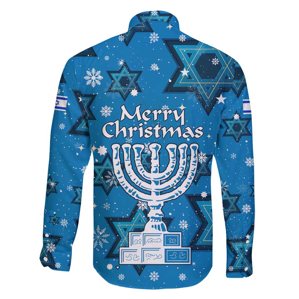 Israel Christmas Family Matching Off Shoulder Short Dress and Hawaiian Shirt with Blue Star of David Pattern and Menorah Motif - Wonder Print Shop