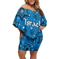 Israel Christmas Family Matching Off Shoulder Short Dress and Hawaiian Shirt with Blue Star of David Pattern and Menorah Motif - Wonder Print Shop