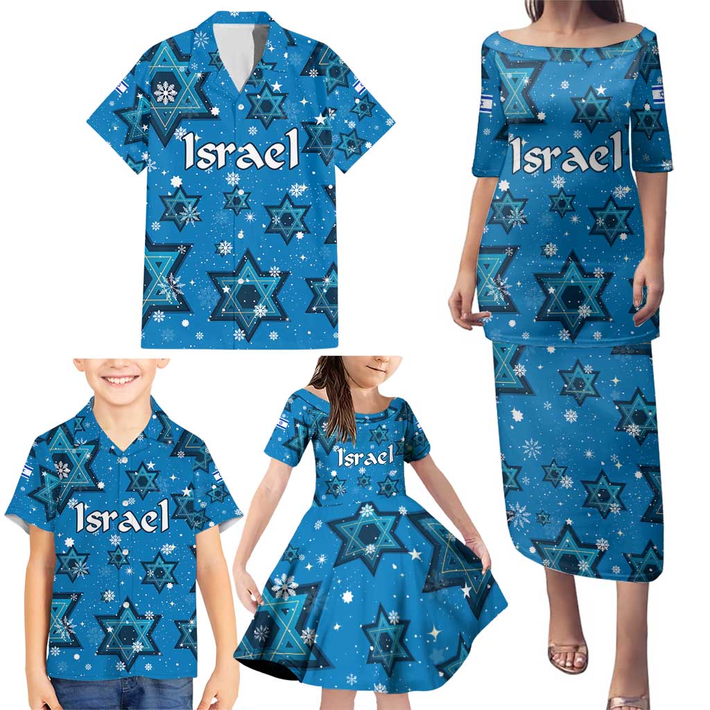 Israel Christmas Family Matching Puletasi and Hawaiian Shirt with Blue Star of David Pattern and Menorah Motif - Wonder Print Shop