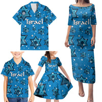Israel Christmas Family Matching Puletasi and Hawaiian Shirt with Blue Star of David Pattern and Menorah Motif - Wonder Print Shop