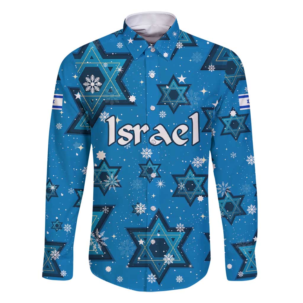 Israel Christmas Family Matching Short Sleeve Bodycon Dress and Hawaiian Shirt with Blue Star of David Pattern and Menorah Motif - Wonder Print Shop