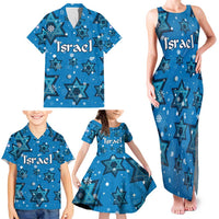 Israel Christmas Family Matching Tank Maxi Dress and Hawaiian Shirt with Blue Star of David Pattern and Menorah Motif - Wonder Print Shop