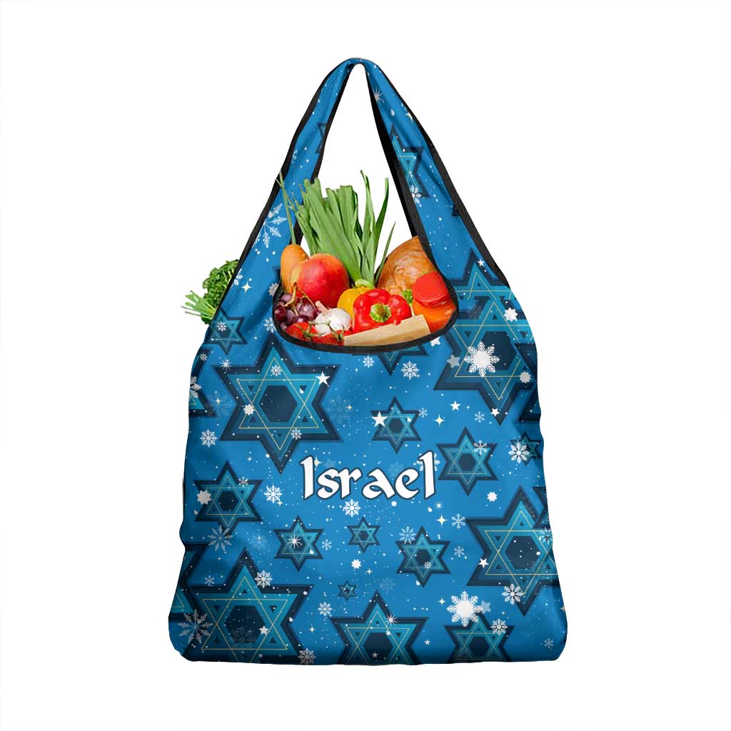 Israel Christmas Grocery Bag with Blue Star of David Pattern and Menorah Motif - Wonder Print Shop